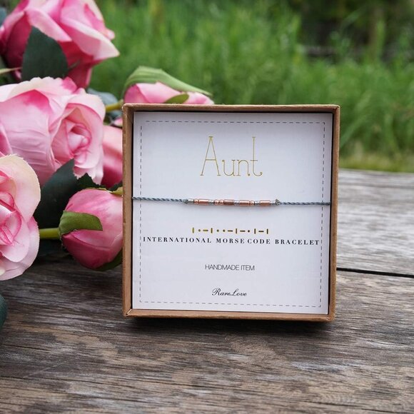 Personalized Morse Code Bracelet for Best Aunt - Rose Gold Beads Luxury Gift - Picture 2 of 7
